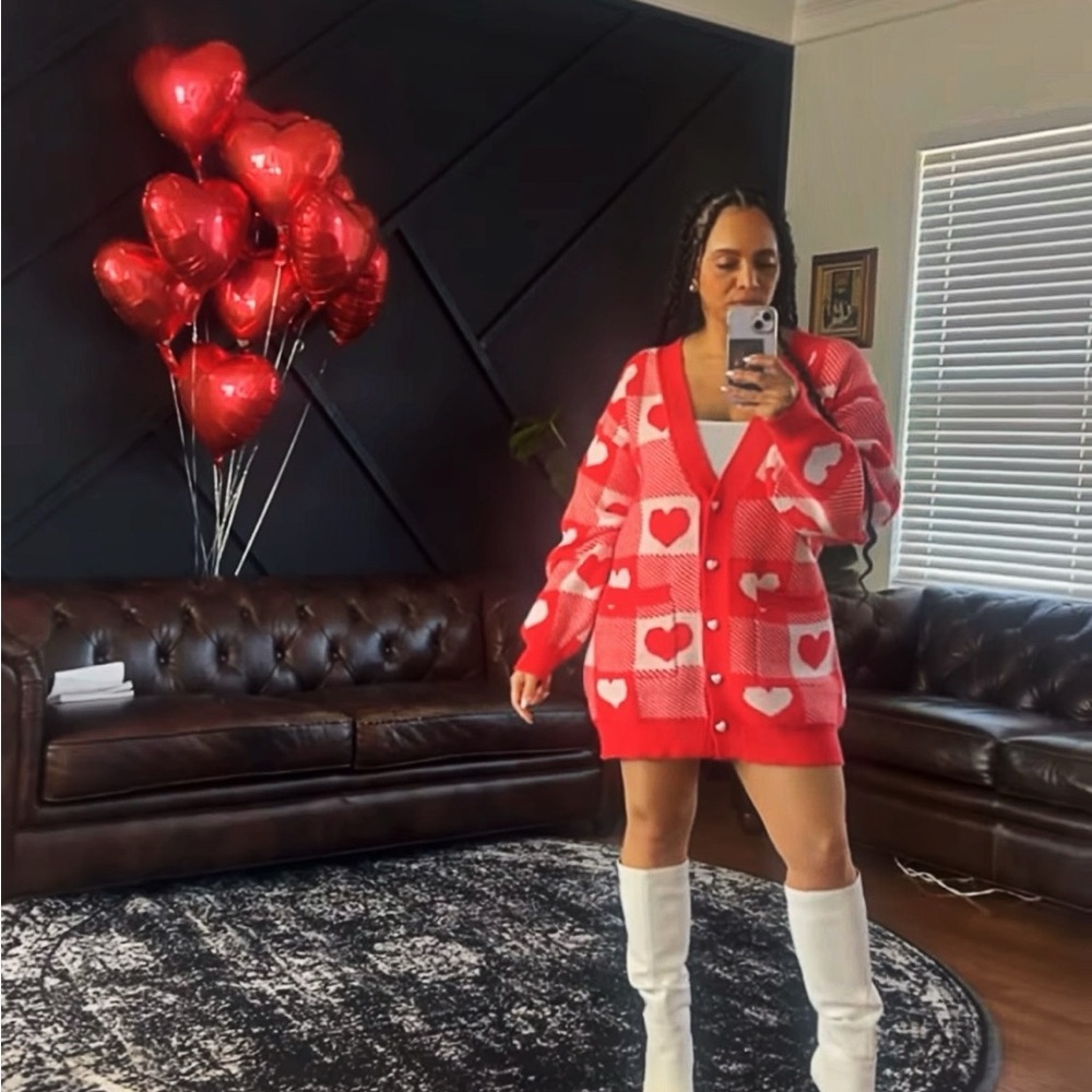 Red and White Heart Cardigan